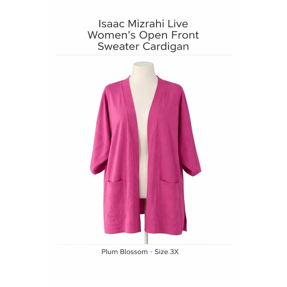 Isaac Mizrahi Live Womens Open Front Sweater Cardigan Pockets Pink A398795 3X - Picture 2 of 4